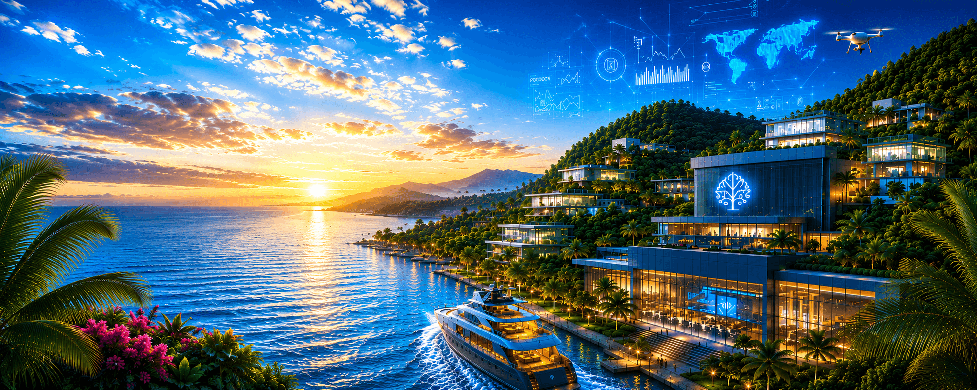 Golden-hour sunset over a Saint Lucia bay